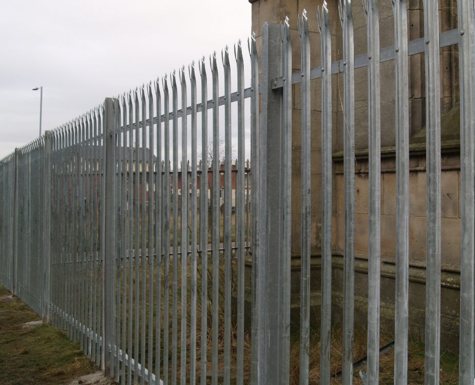 Galvanised palisade security fencing run